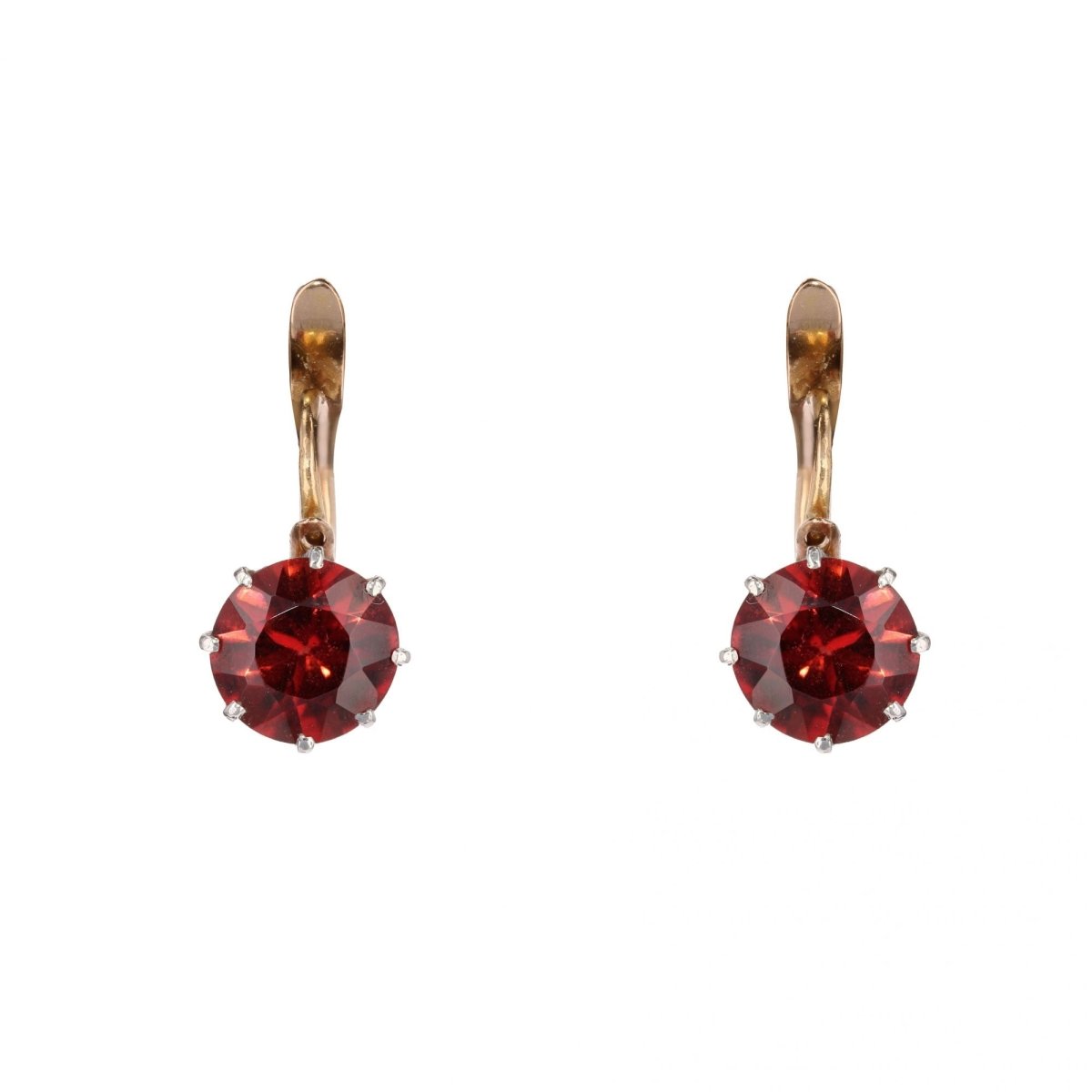 Boucles d'oreilles GRENATS Dormeuses en or rose et platine - Castafiore