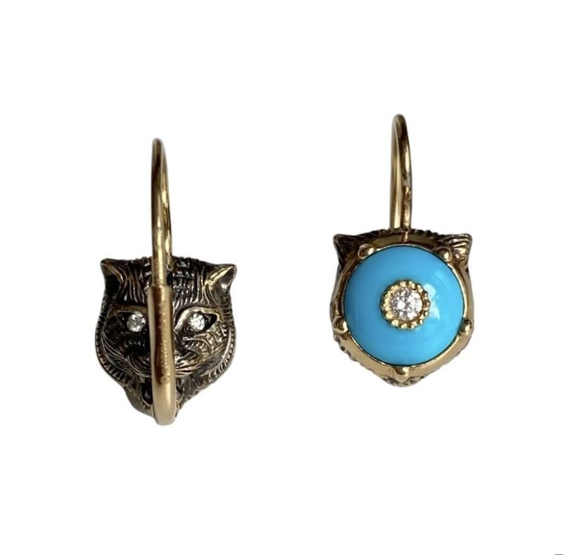 Boucles d’oreilles GUCCI « Le Marché des merveilles » en or jaune, turquoise et diamants - Castafiore