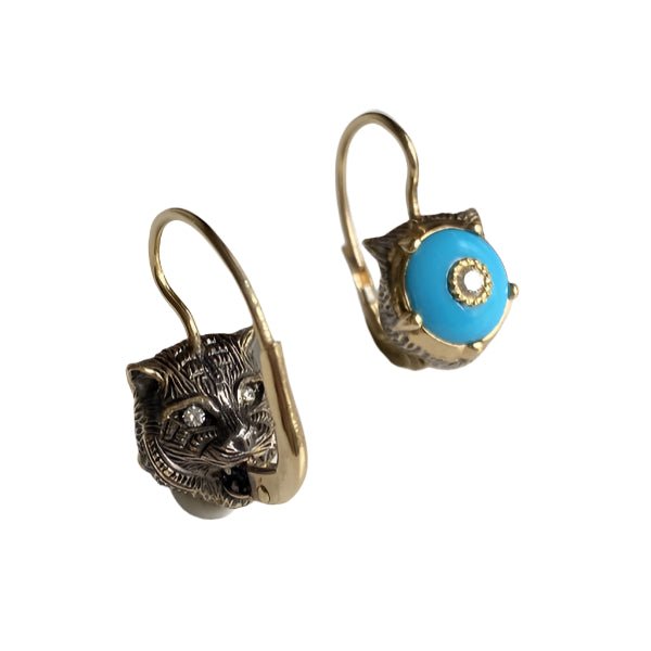 Boucles d’oreilles GUCCI « Le Marché des merveilles » en or jaune, turquoise et diamants - Castafiore