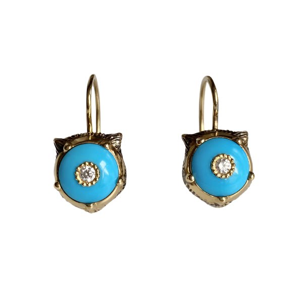 Boucles d’oreilles GUCCI « Le Marché des merveilles » en or jaune, turquoise et diamants - Castafiore