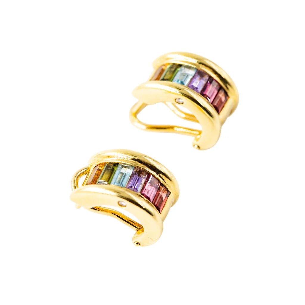 Boucles d'oreilles H. STERN "Rainbow" en or jaune, améthystes, citrines, péridots, topazes bleues et diamants - Castafiore