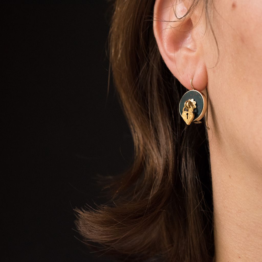 Boucles d'oreilles Jaspes sanguins et cadenas en or jaune - Castafiore
