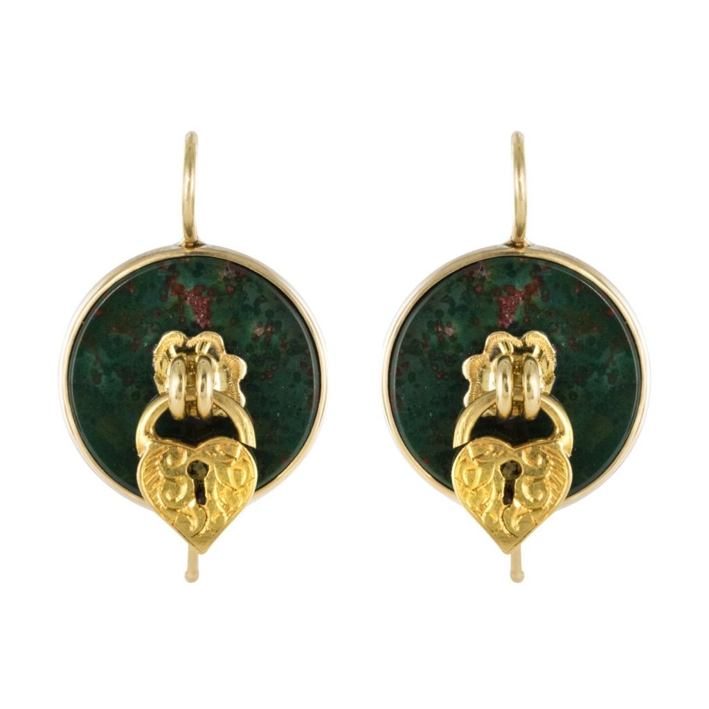 Boucles d'oreilles Jaspes sanguins et cadenas en or jaune - Castafiore
