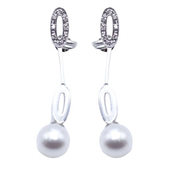 Boucles d'oreilles longues en or blanc et perles - Castafiore