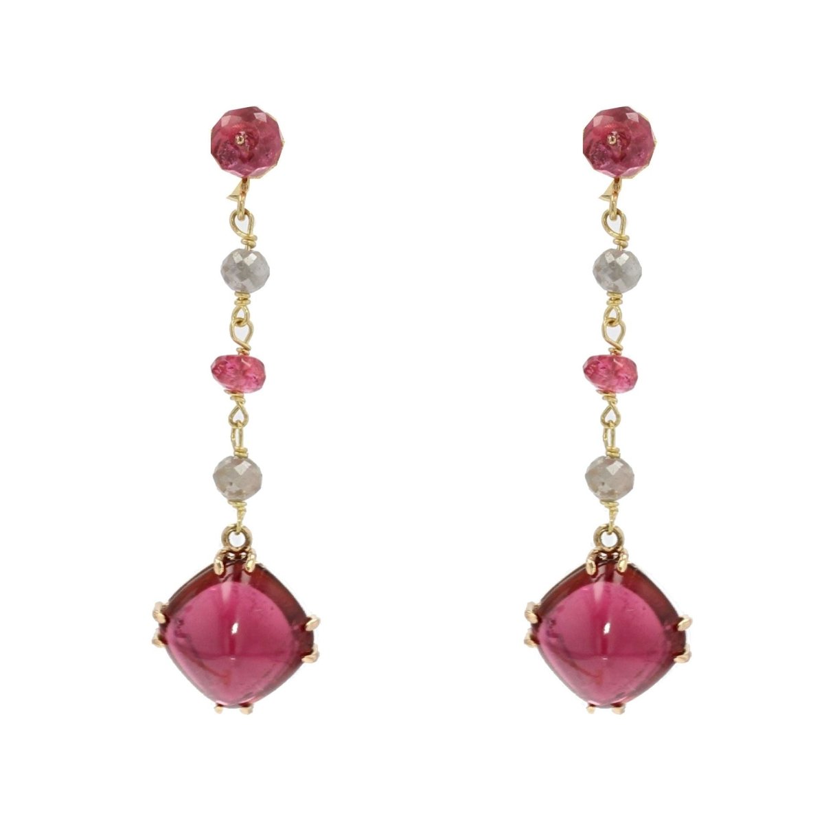 Boucles d'oreilles MAISON BAUME Pendants en or jaune tourmalines spinelles et diamants - Castafiore