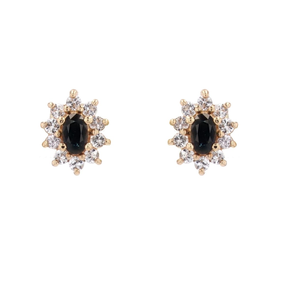 Boucles d'oreilles marguerites en or jaune et saphirs - Castafiore
