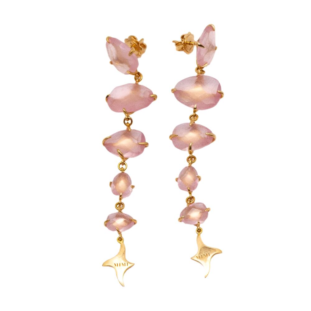 Boucles d'oreilles MIMI en or rose et quartz rose - Castafiore