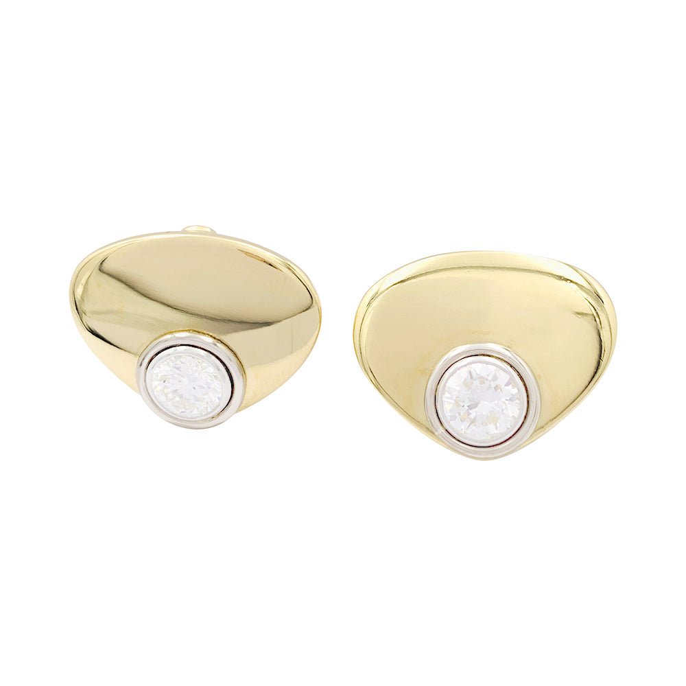 Boucles d'oreilles modernistes or jaune, diamants. - Castafiore