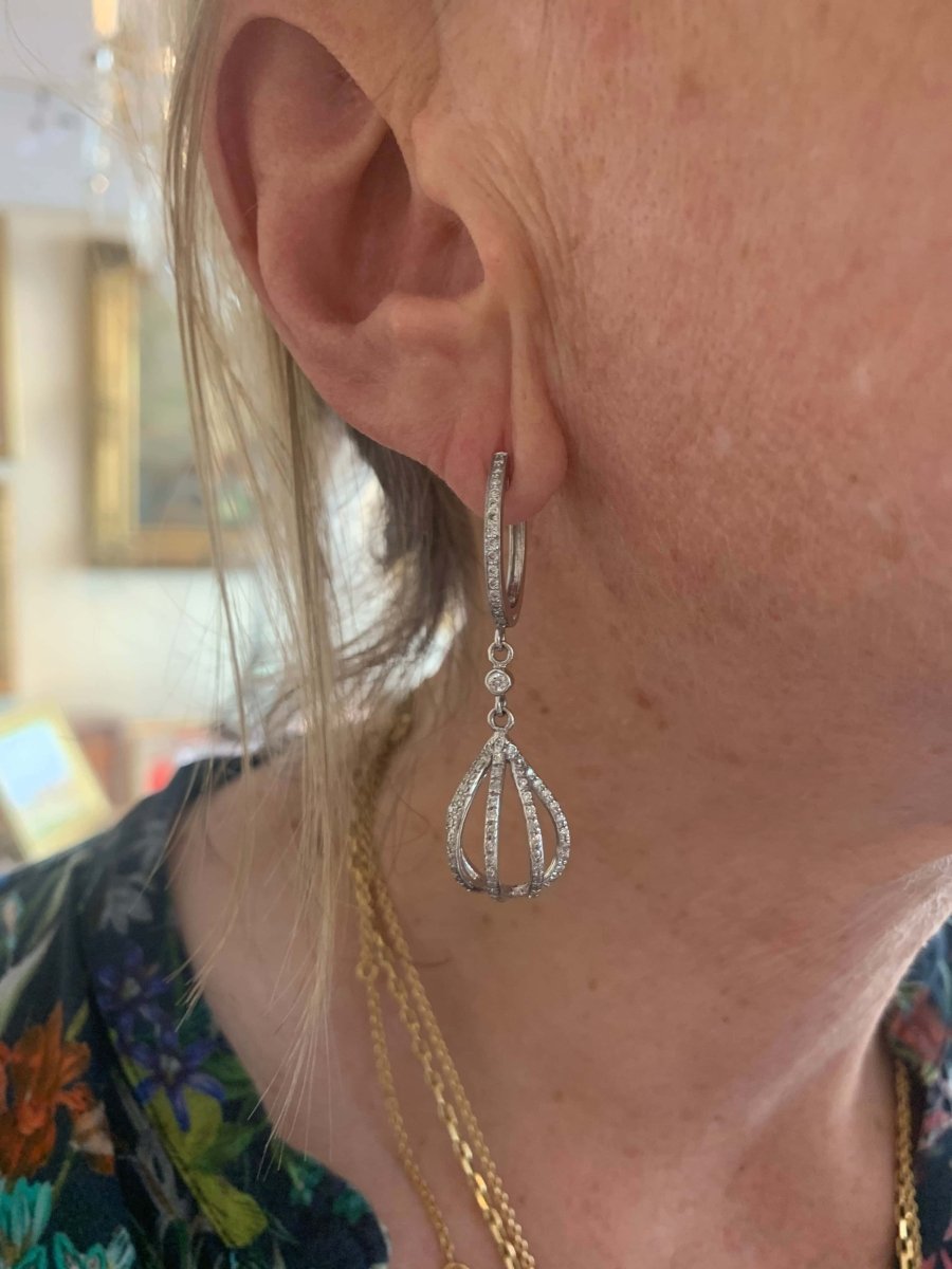 Boucles d’Oreilles Montgolfières Diamants Or Gris 18 Carats - Castafiore
