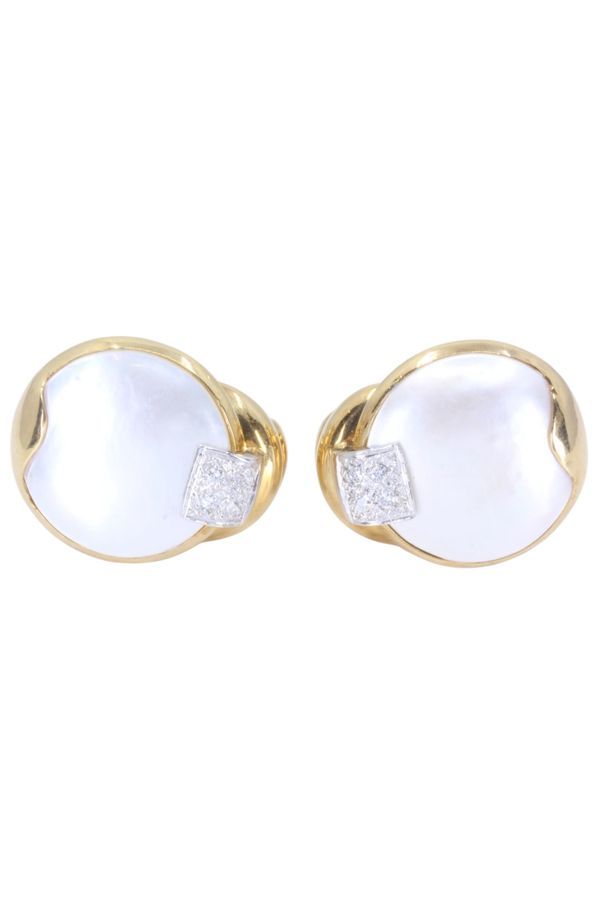 Boucles d'oreilles nacre et diamants en or jaune - Castafiore