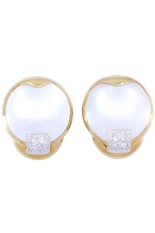 Boucles d'oreilles nacre et diamants en or jaune - Castafiore