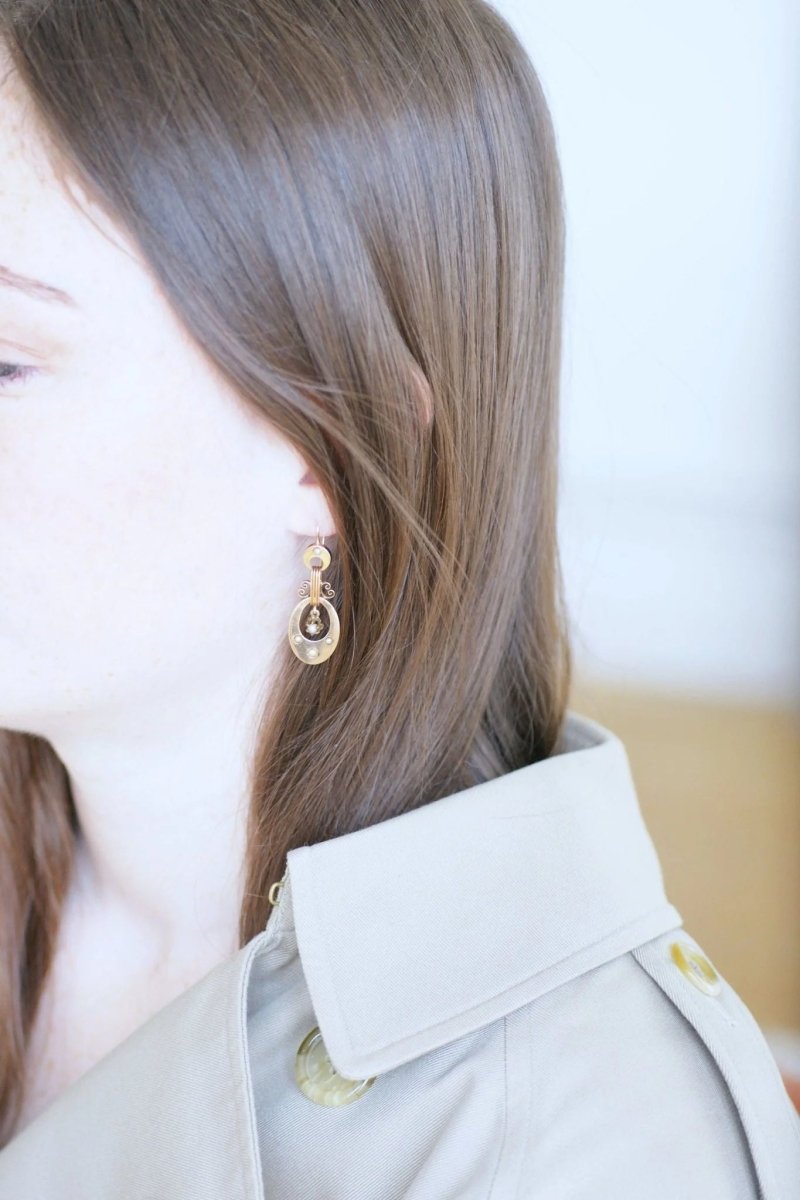 Boucles d'oreilles Napoléon III, or rose et perles - Castafiore