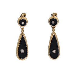 Boucles d'oreilles ONYX Pendants en or jaune et perles fines - Castafiore