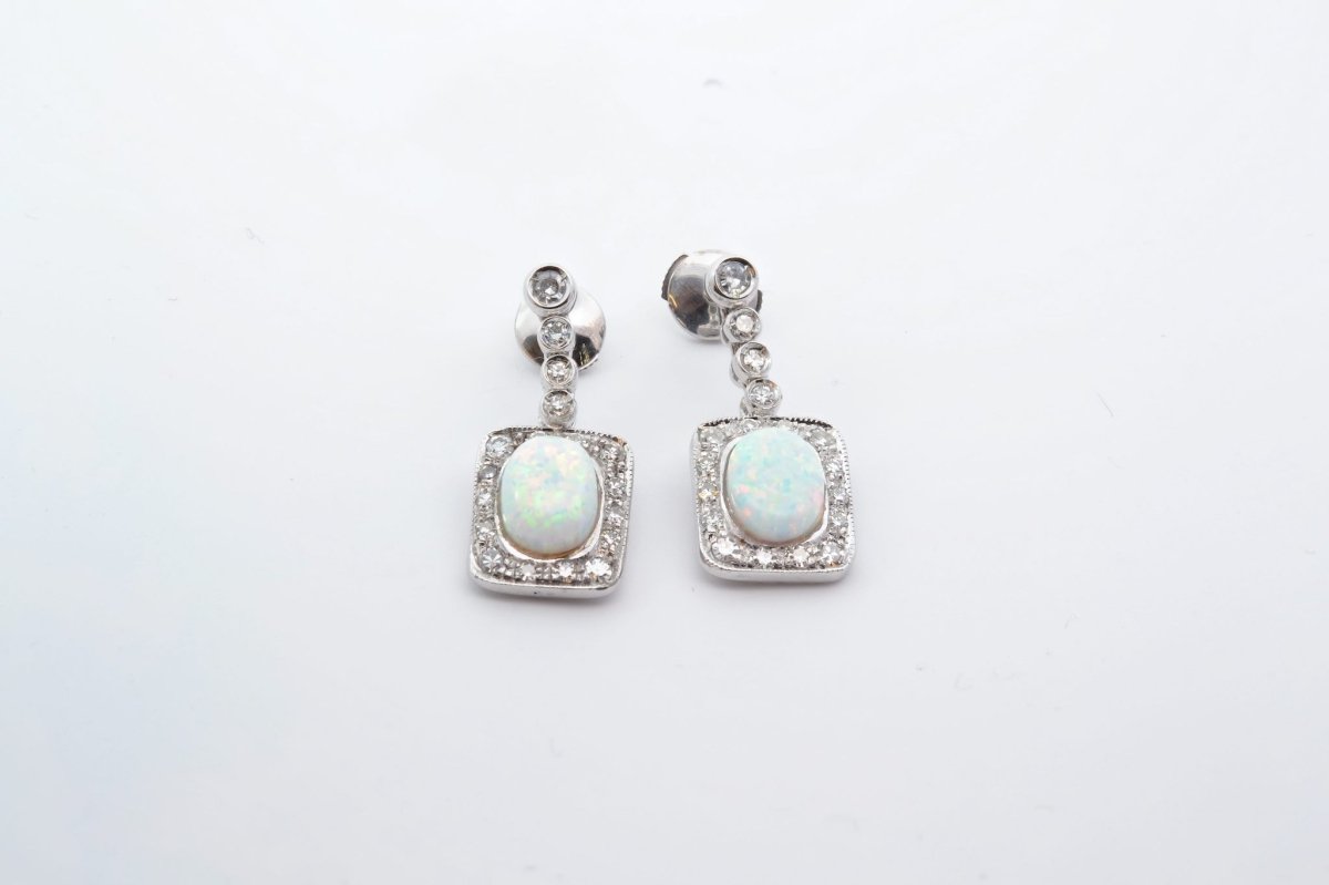 Boucles d'oreilles opales diamants - Castafiore