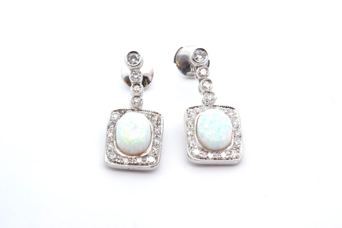 Boucles d'oreilles opales diamants - Castafiore
