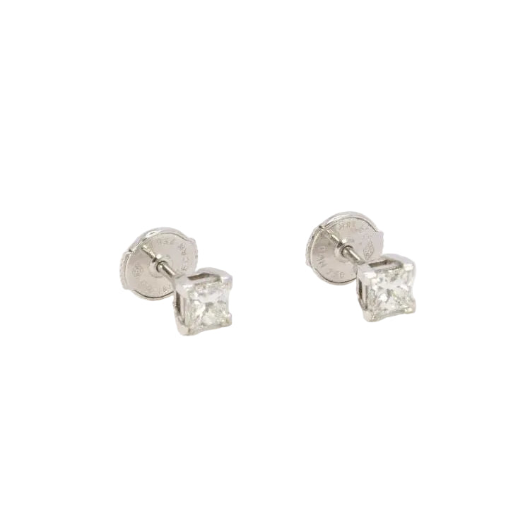Boucles d'oreilles or blanc diamants taille princesse 0,5 ct - Castafiore