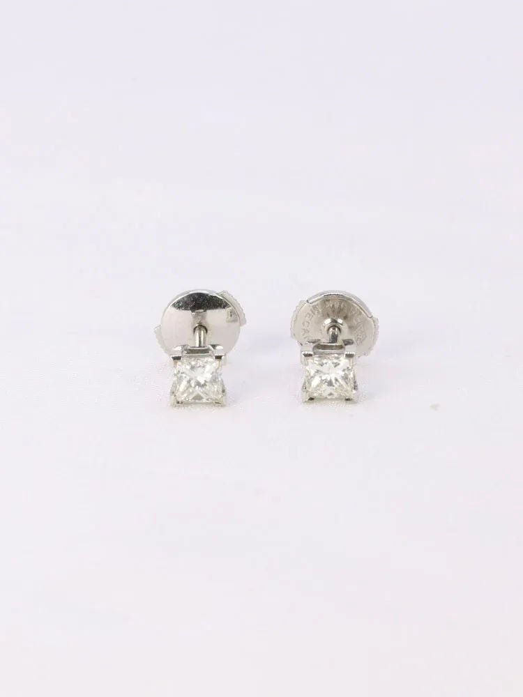 Boucles d'oreilles or blanc diamants taille princesse 0,5 ct - Castafiore