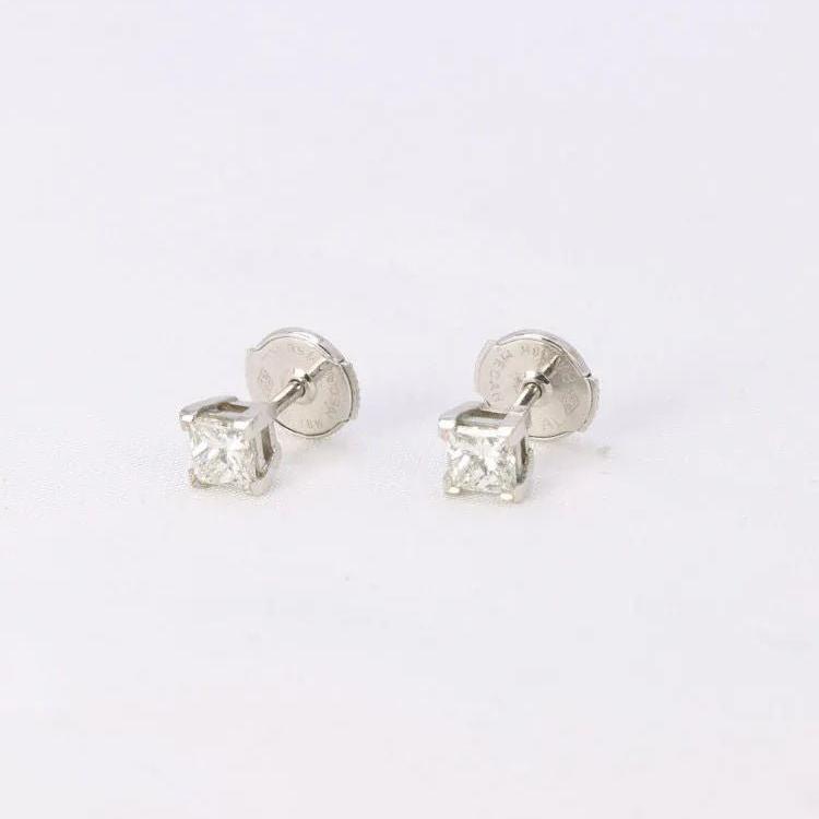 Boucles d'oreilles or blanc diamants taille princesse 0,5 ct - Castafiore