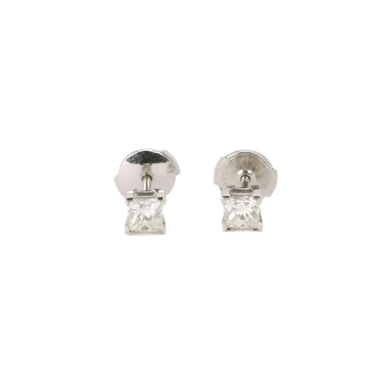 Boucles d'oreilles or blanc diamants taille princesse 0,5 ct - Castafiore