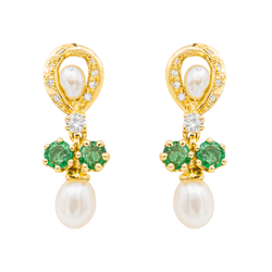 Boucles d'Oreilles Or Jaune avec Emeraudes et Diamants - Castafiore