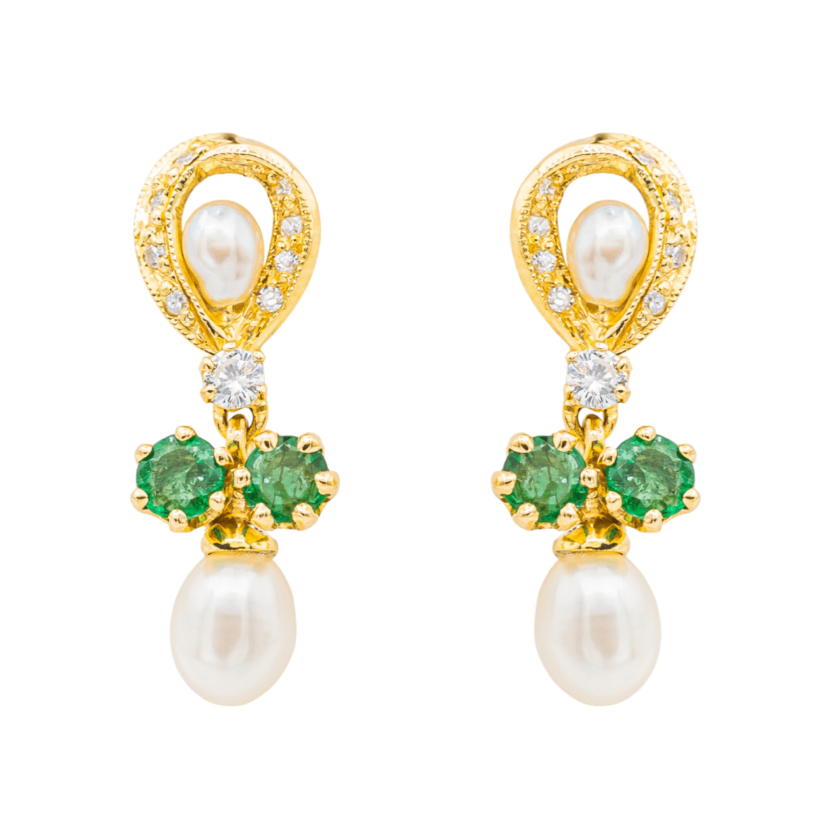 Boucles d'Oreilles Or Jaune avec Emeraudes et Diamants - Castafiore