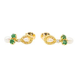 Boucles d'Oreilles Or Jaune avec Emeraudes et Diamants - Castafiore