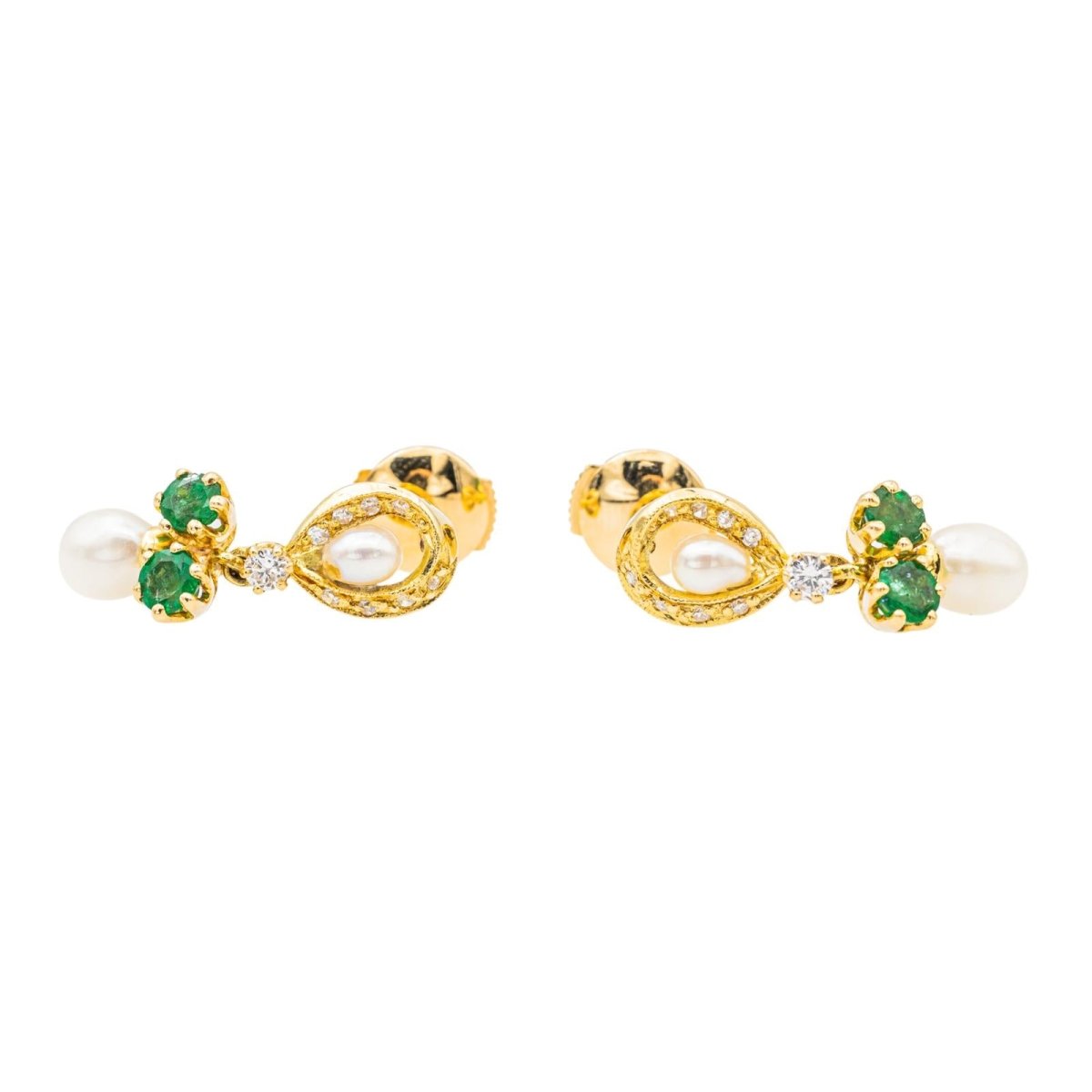 Boucles d'Oreilles Or Jaune avec Emeraudes et Diamants - Castafiore