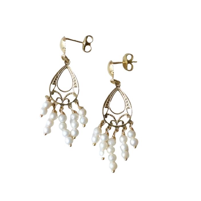 Boucles d'oreilles or jaune et franges de perles - Castafiore