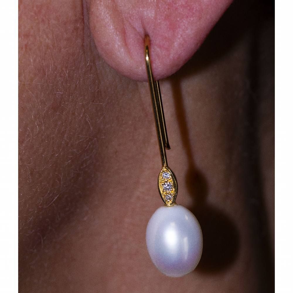 Boucles d'oreilles ovales en perles et diamants - Castafiore