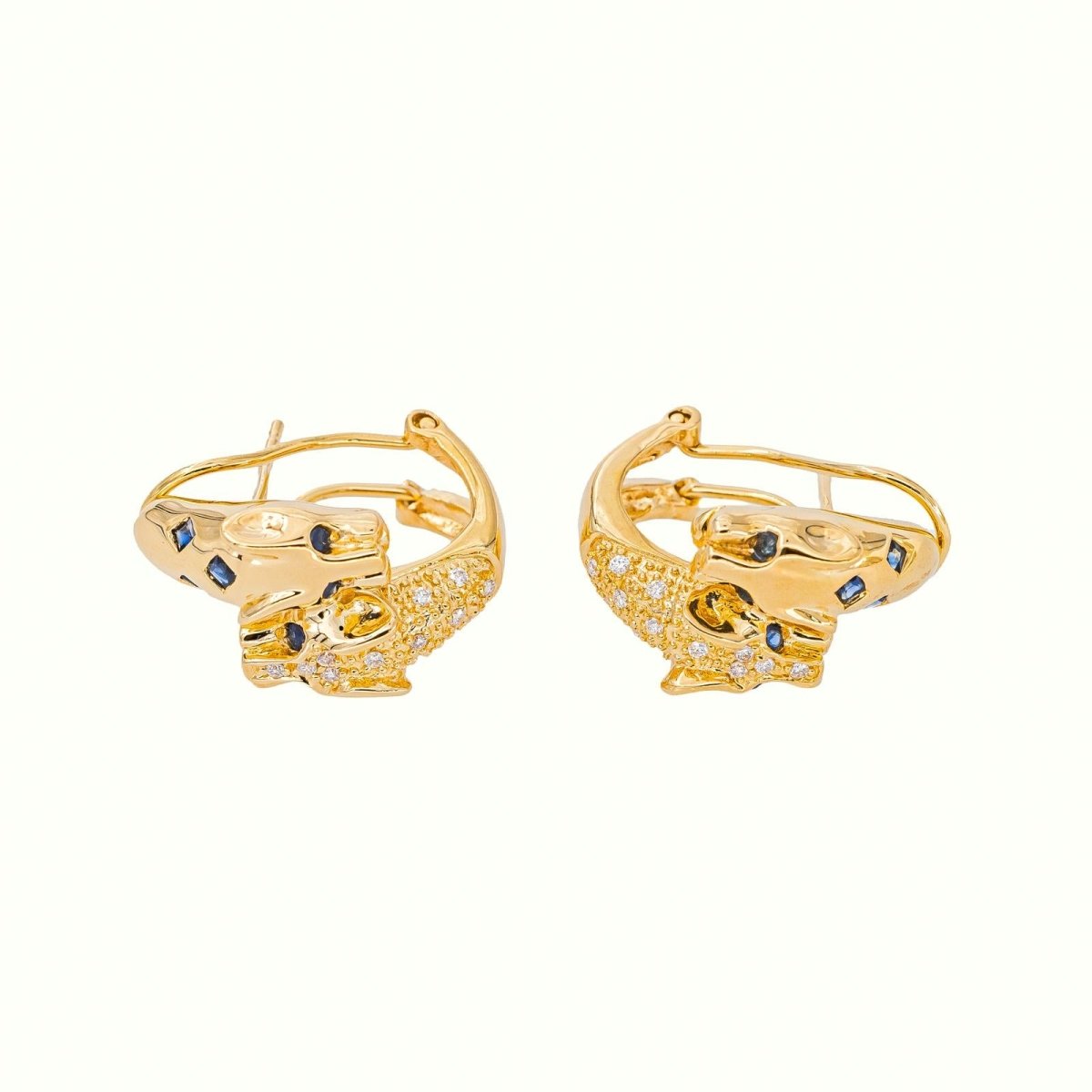 Boucles d'oreilles Panthère Or jaune Saphir - Castafiore
