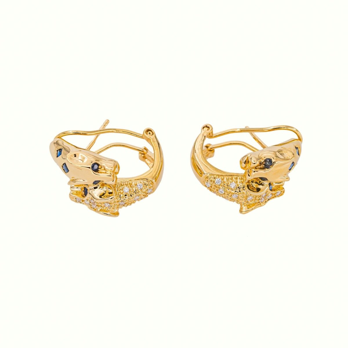 Boucles d'oreilles Panthère Or jaune Saphir - Castafiore