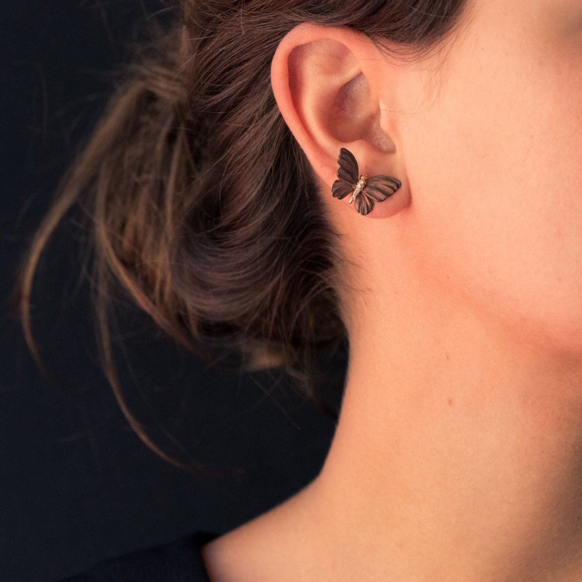 Boucles d'oreilles papillons émail diamants - Castafiore