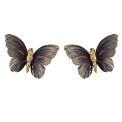 Boucles d'oreilles papillons en or, émail et diamants - Castafiore
