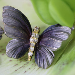 Boucles d'oreilles papillons en or, émail et diamants - Castafiore