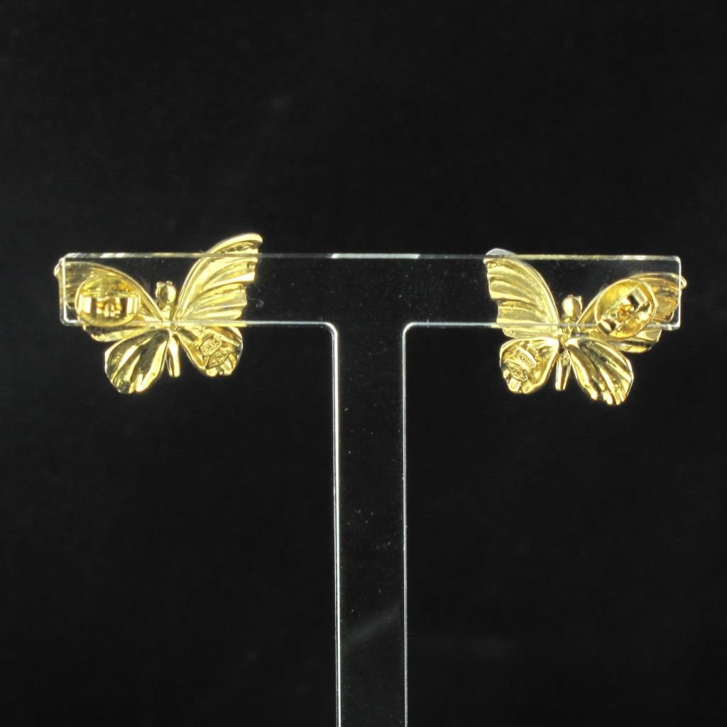 Boucles d'oreilles papillons en or, émail et diamants - Castafiore