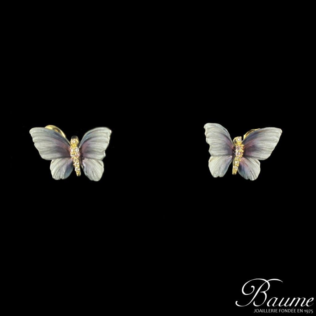 Boucles d'oreilles papillons en or, émail et diamants - Castafiore