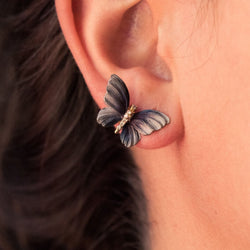 Boucles d'oreilles papillons en or, émail et diamants - Castafiore