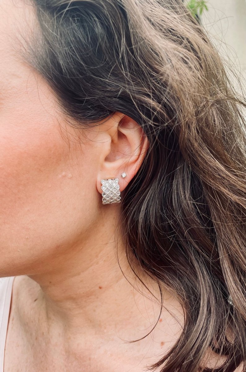 Boucles d'oreilles Pavées en or jaune et blanc et diamants