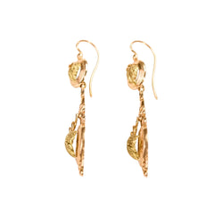Boucles d'oreilles pendantes anciennes en or rose et vert à motif de feuille de vigne - Castafiore