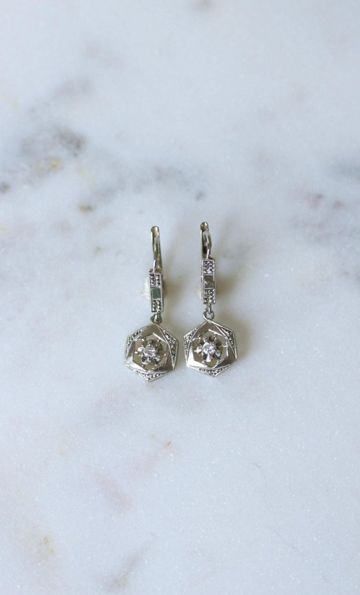 Boucles d'Oreilles Pendantes Art Deco Diamants - Castafiore