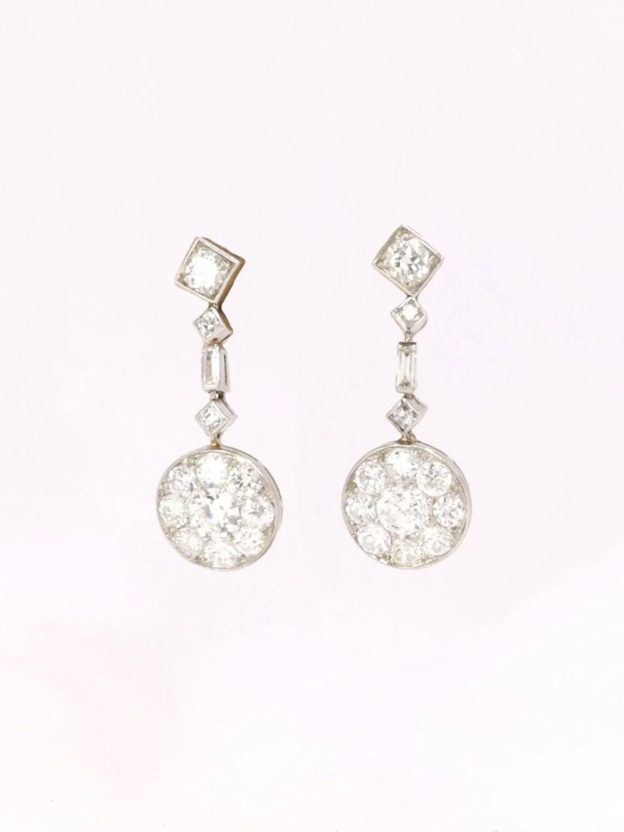 Boucles d'oreilles pendantes Art Déco diamants - Castafiore
