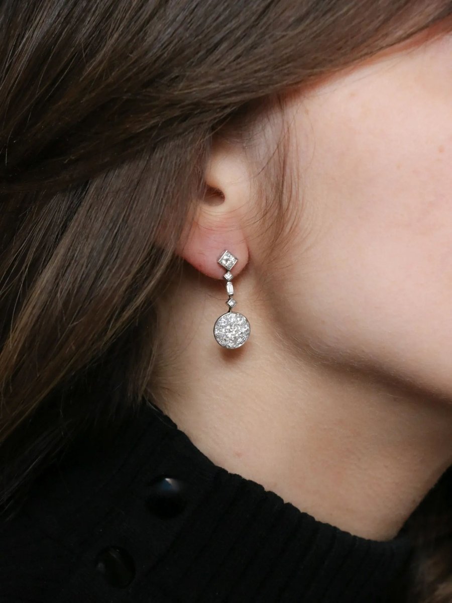 Boucles d'oreilles pendantes Art Déco diamants - Castafiore