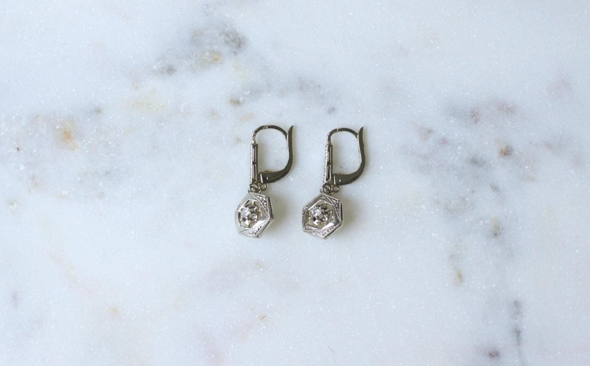 Boucles d'Oreilles Pendantes Art Deco Diamants - Castafiore