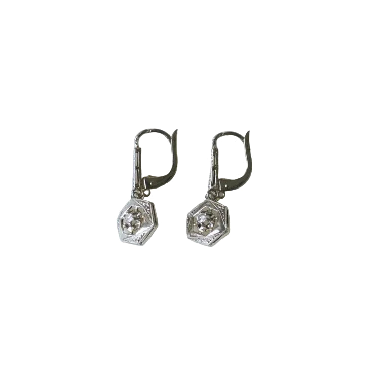 Boucles d'Oreilles Pendantes Art Deco Diamants - Castafiore