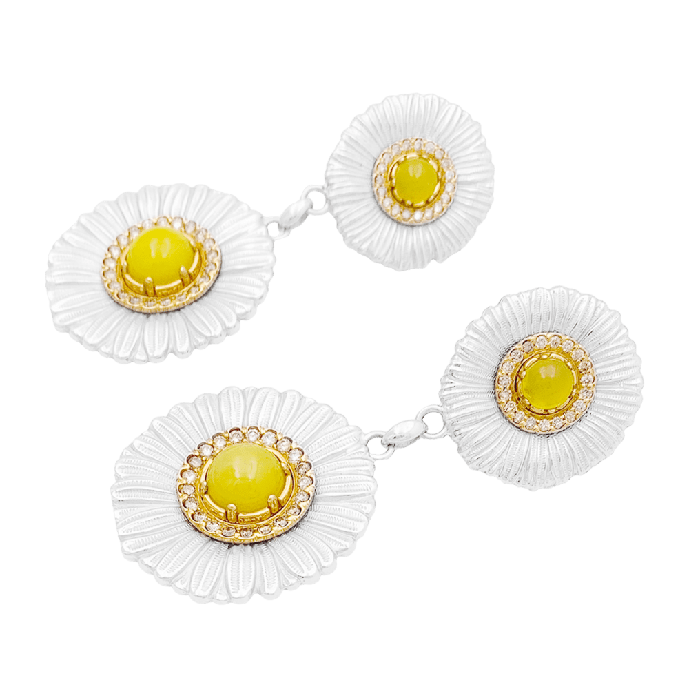Boucles d'oreilles Pendantes BUCCELLATI "Blossoms Color" en or jaune, argent, agates et diamants - Castafiore