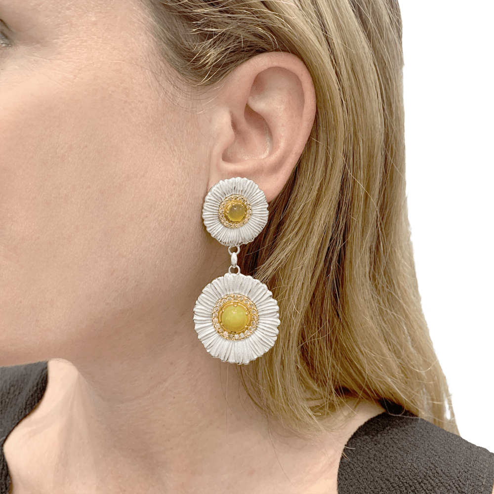 Boucles d'oreilles Pendantes BUCCELLATI "Blossoms Color" en or jaune, argent, agates et diamants - Castafiore