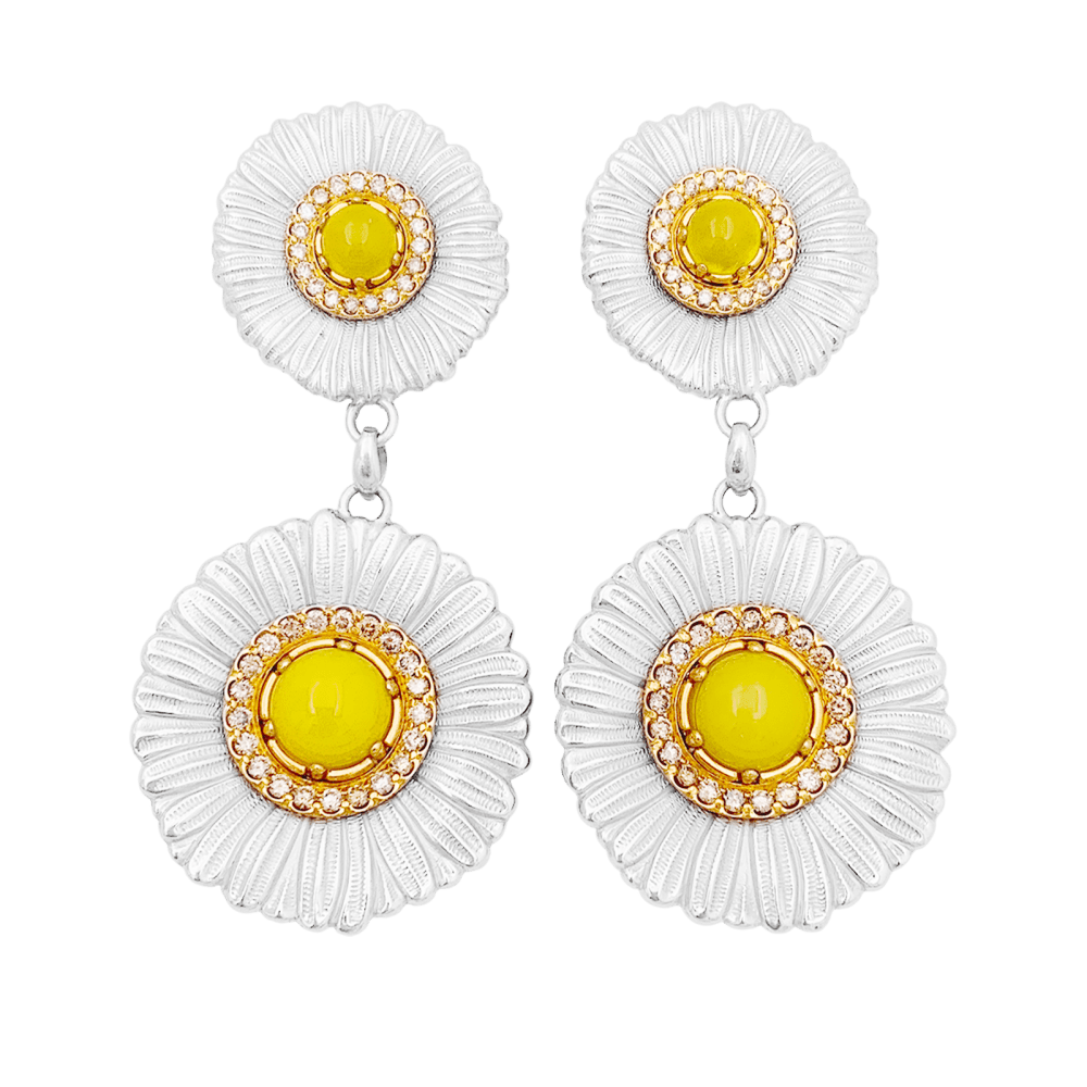 Boucles d'oreilles Pendantes BUCCELLATI "Blossoms Color" en or jaune, argent, agates et diamants - Castafiore