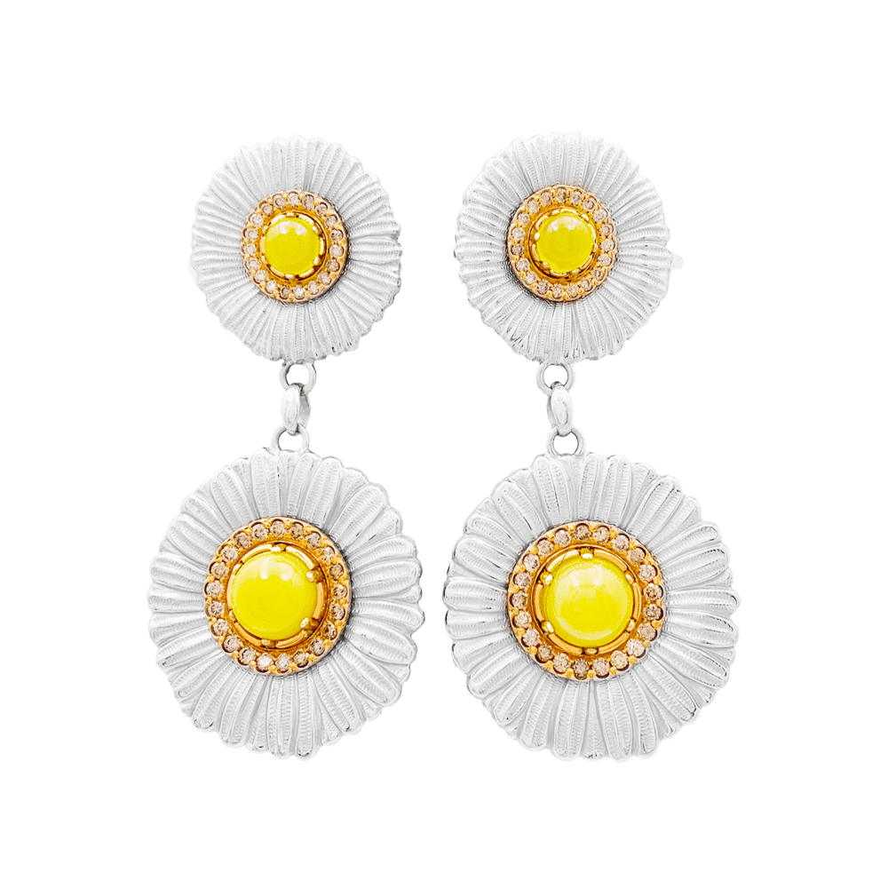 Boucles d'oreilles Pendantes BUCCELLATI "Blossoms Color" en or jaune, argent, agates et diamants - Castafiore