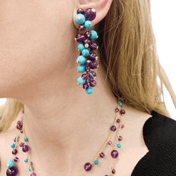 Boucles d'oreilles Pendantes CARTIER "Délices de Goa" en or rose, or blanc, turquoises, améthystes et diamants - Castafiore