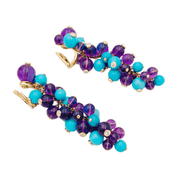 Boucles d'oreilles Pendantes CARTIER "Délices de Goa" en or rose, or blanc, turquoises, améthystes et diamants - Castafiore